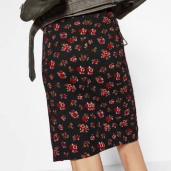 Zara Midi skirt Y2K Ruched Dark Floral Roses Black Red Dark romantic Fairy M - Picture 7 of 16
